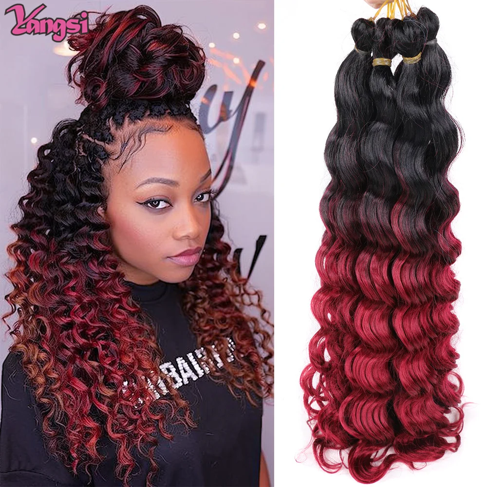 20“Deep Curly Synthetic Hair Deep Wave Bulk Crochet Braid Black Ombre Blue Brown Gray Green Purple Color Twist Braiding Hair