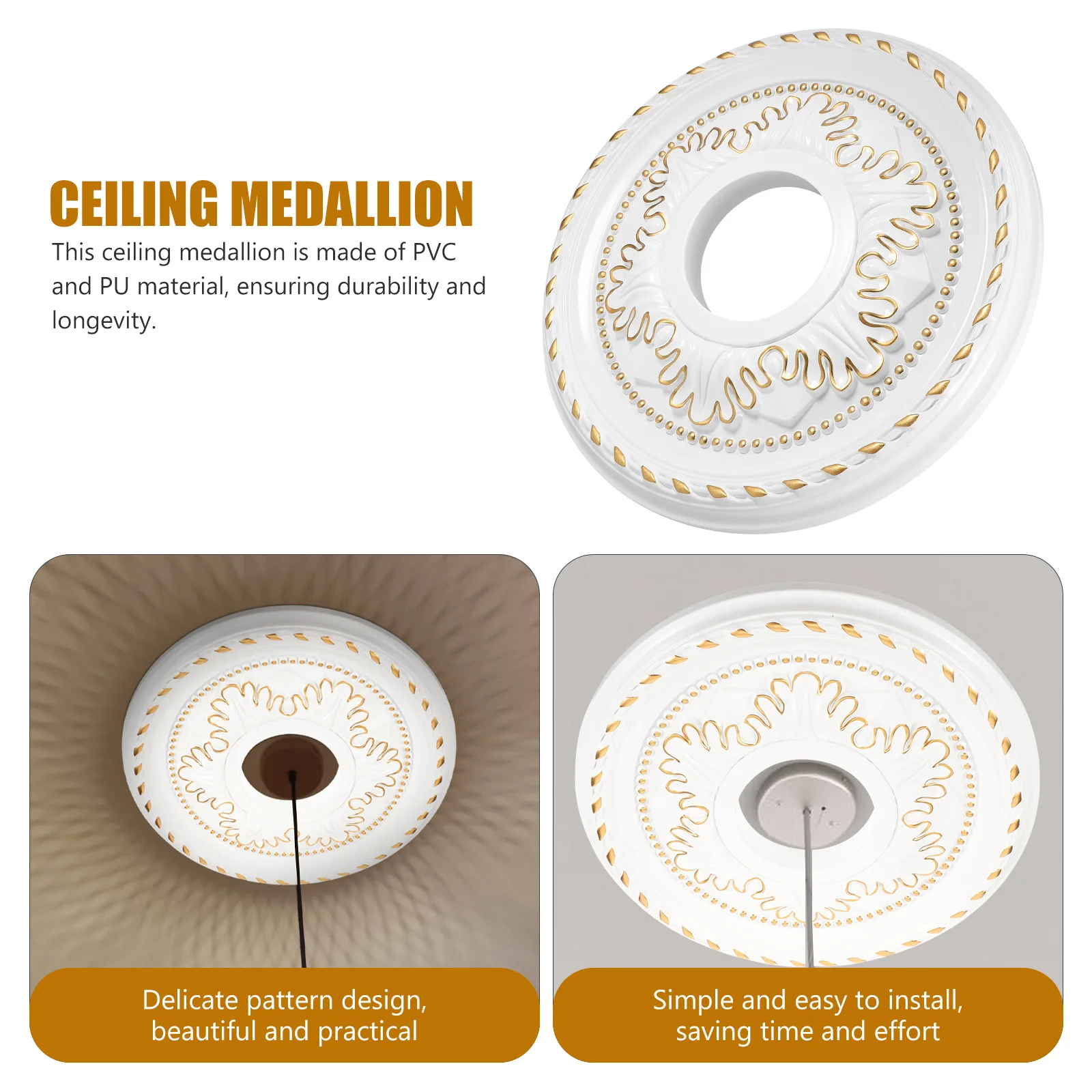 

Home Lighting Ceiling Medallion Exquisite Round Design Sturdy Ceiling Fan Medallion Decorative Light Fixture Ring