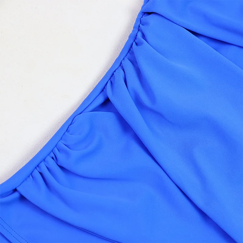 Sexy Plus Size 2025 Set bikini solido Donna Vintage increspato Costume intero Costume da bagno blu con controllo della pancia Costume da bagno Beachwear