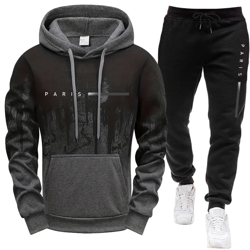 Men's Set/Hoodie/Pants Paris New in Casual Hooded Tracksuit Autumn Winter Daily Sports Fashion Sweatshirt and Sweatpants Outfit