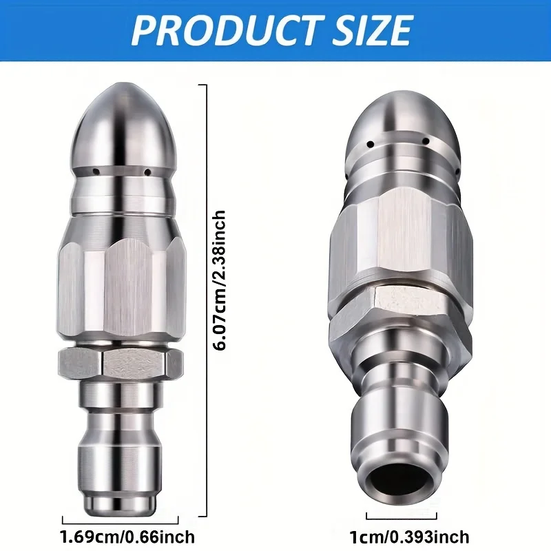 1pc Sewer Pipe Unblocking Stainless Steel High-pressure Nozzle Stainless Steel Quick-connect 1/4 Pipe Cleaning Rotating Nozzle