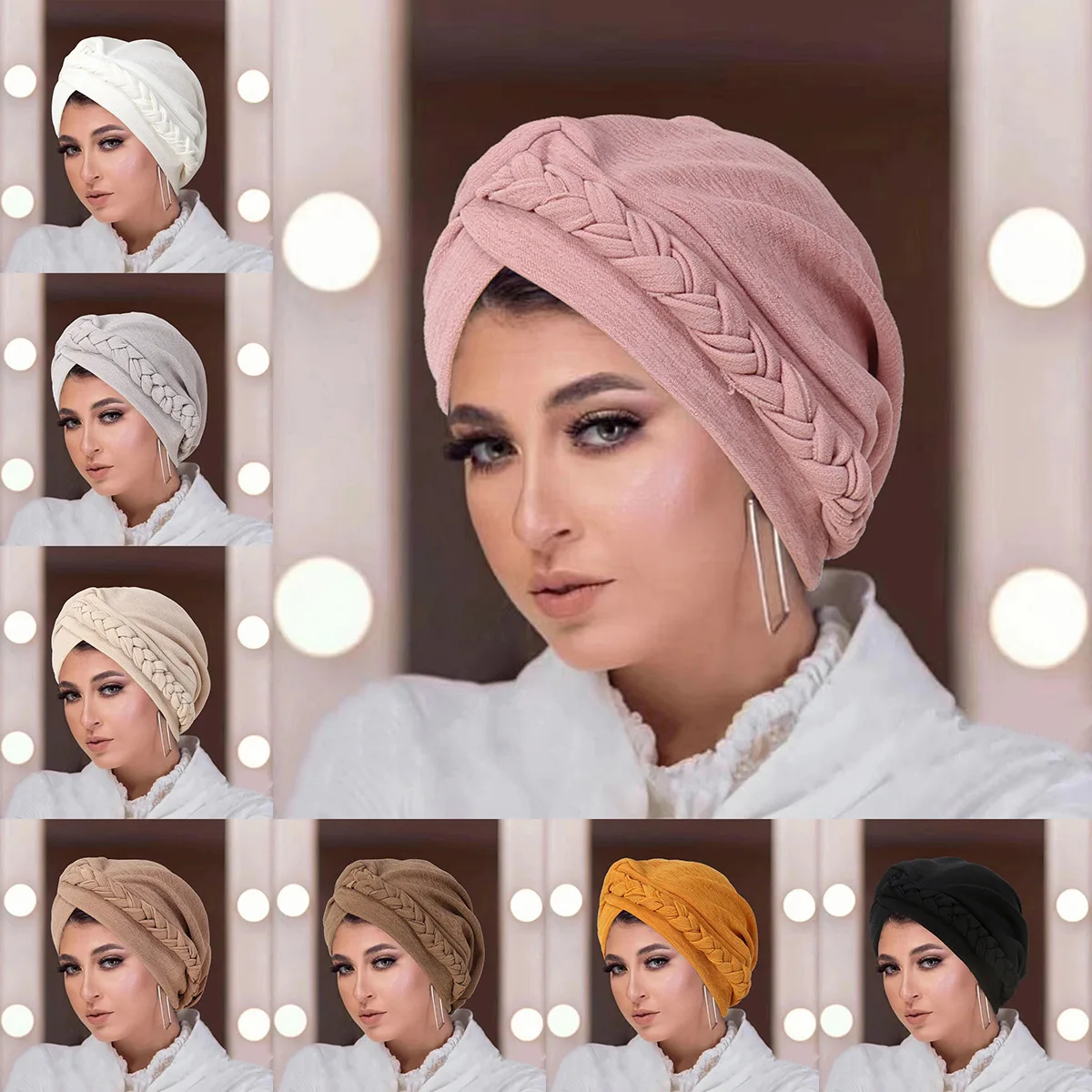 

Indian Braids Turban Women Chemo Cap Muslim Hijab Hat Beanies Bonnet Cancer Hair Loss Headscarf Bandanas Headband Turbante Mujer