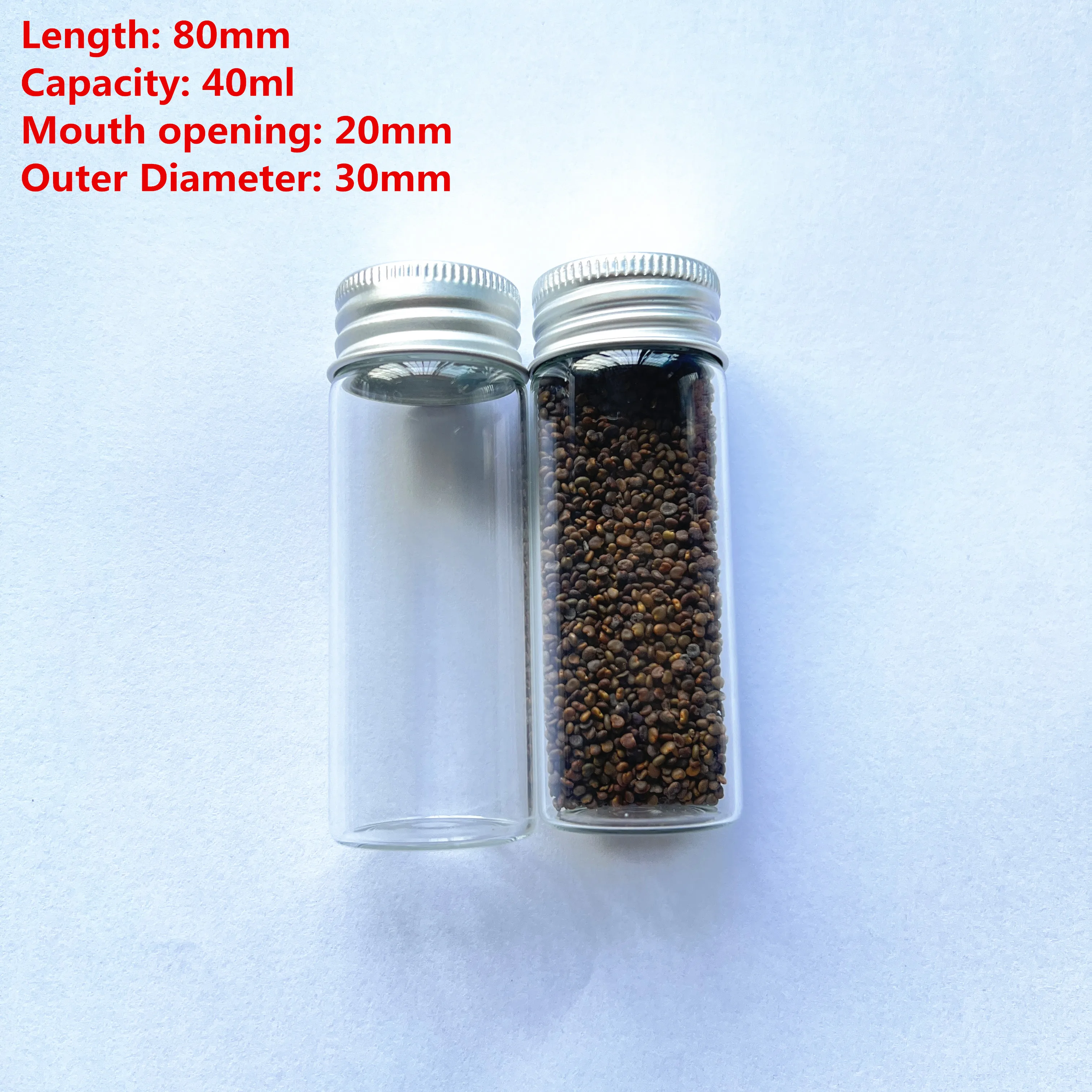 12 pcs/lot 20*30*80mm 40ml Glass Bottle with Aluminum Lids Bottles Jars Glass Bottles Container Glass test tube