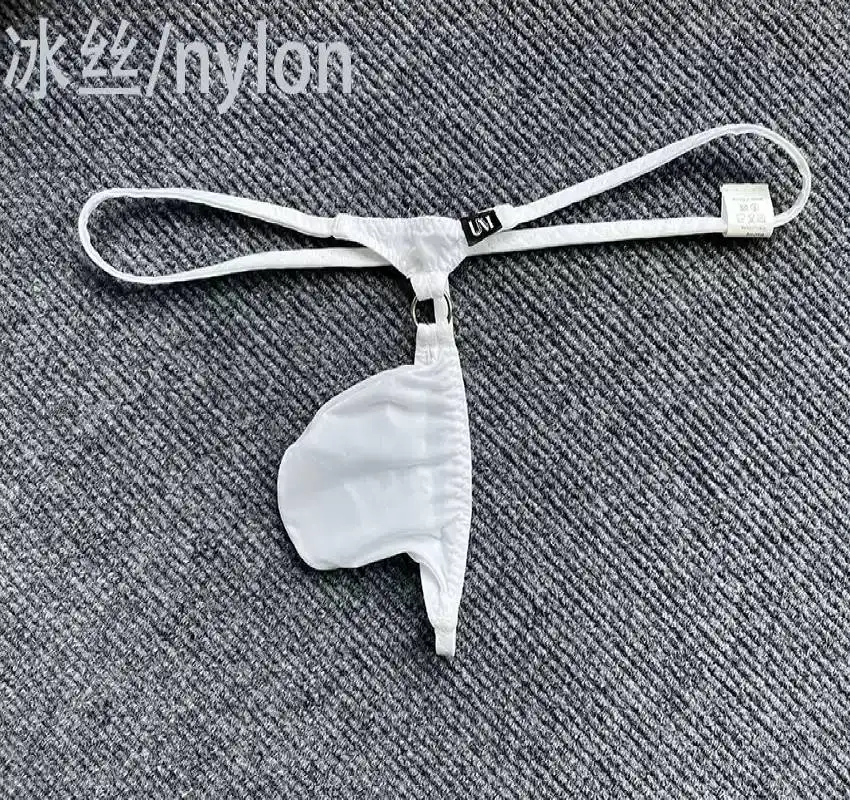 Ice Silk Thin Men's Low Waist Sexy Pure Desire Thong With Bulging Pocket One Rope  Thong Personality Ball Shaped Underware