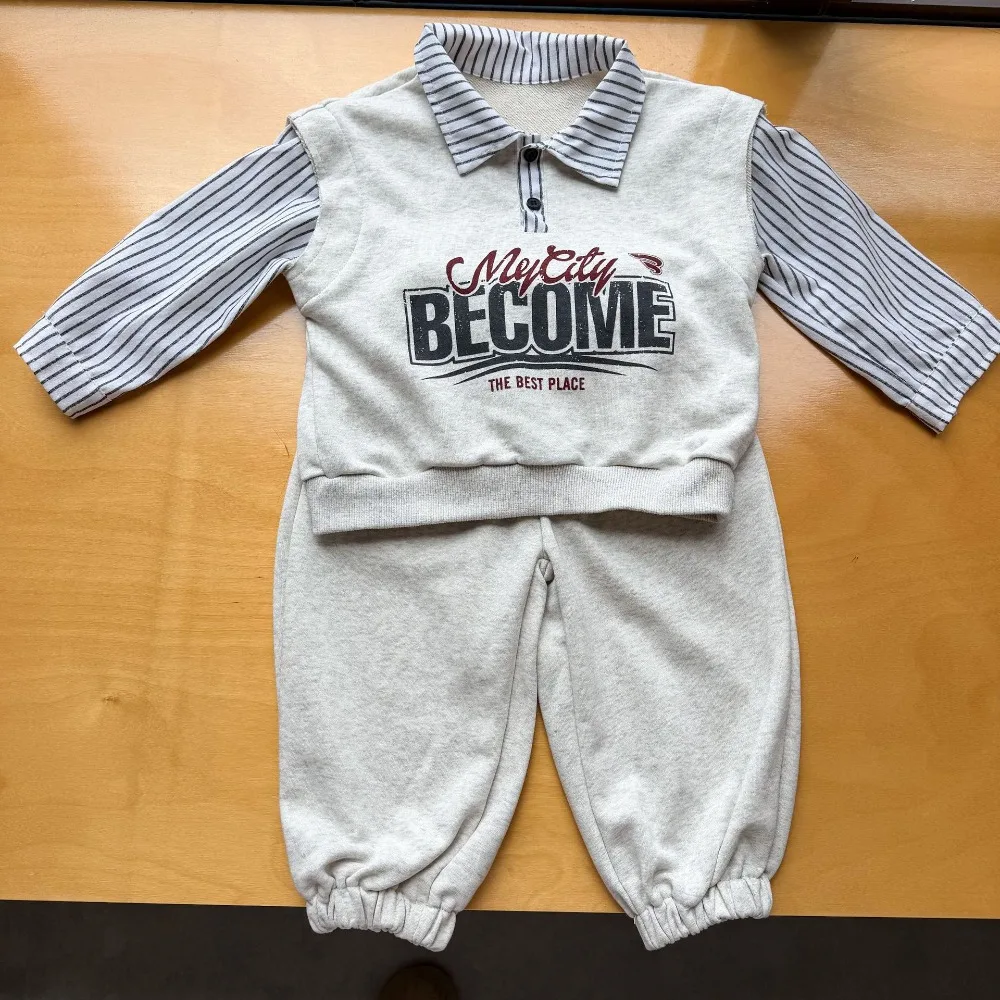 2026 New Spring Autumn Kids Sports Tracksuit, Boys Fake Two Piece Sweatshirt & Sweatpants Casual Outfit for Baby Boys Girls