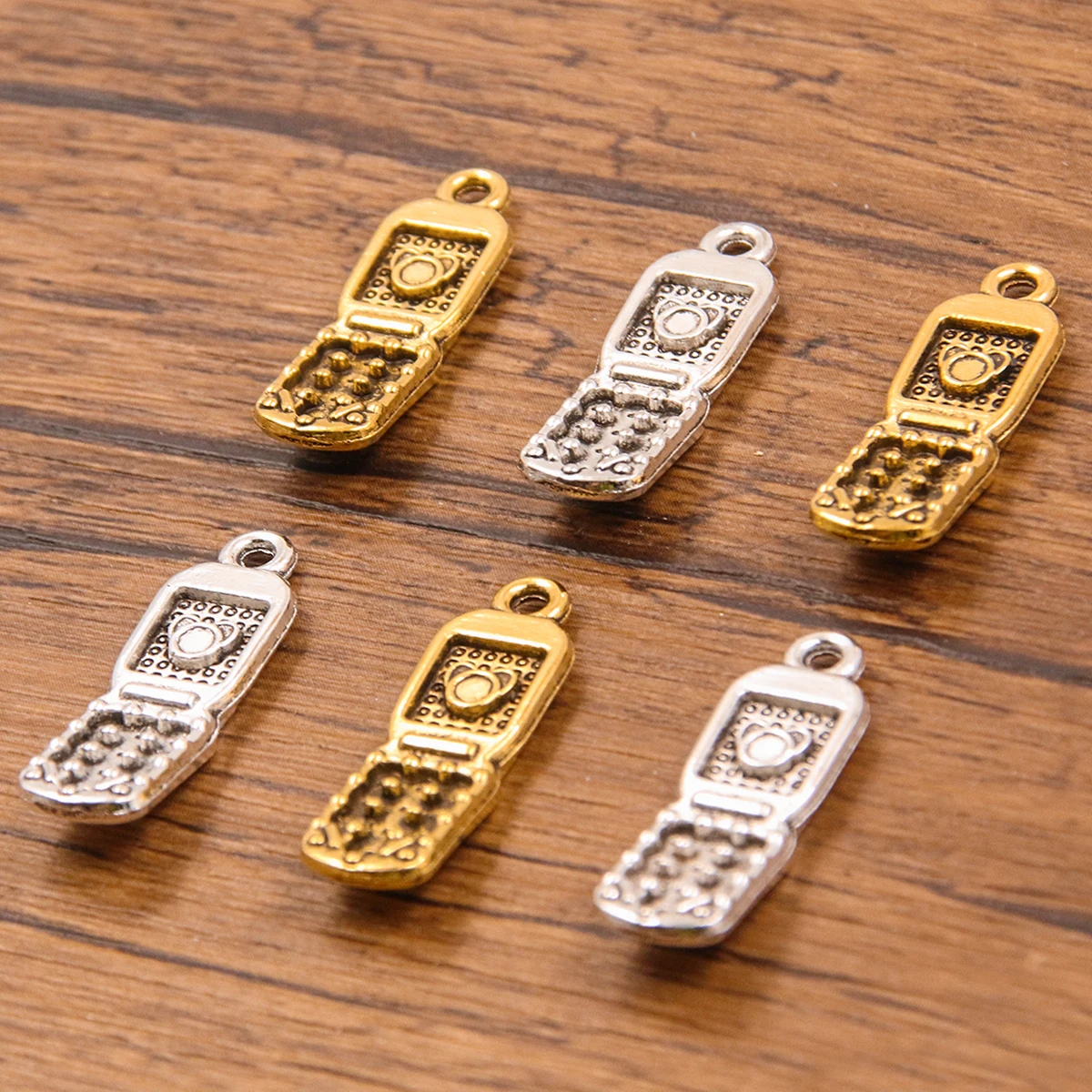 10PCS 8*27mm 2 Color Cellphone Mobile Charms Pendant Metal Alloy DIY Necklace Bracelet Earrings Marking