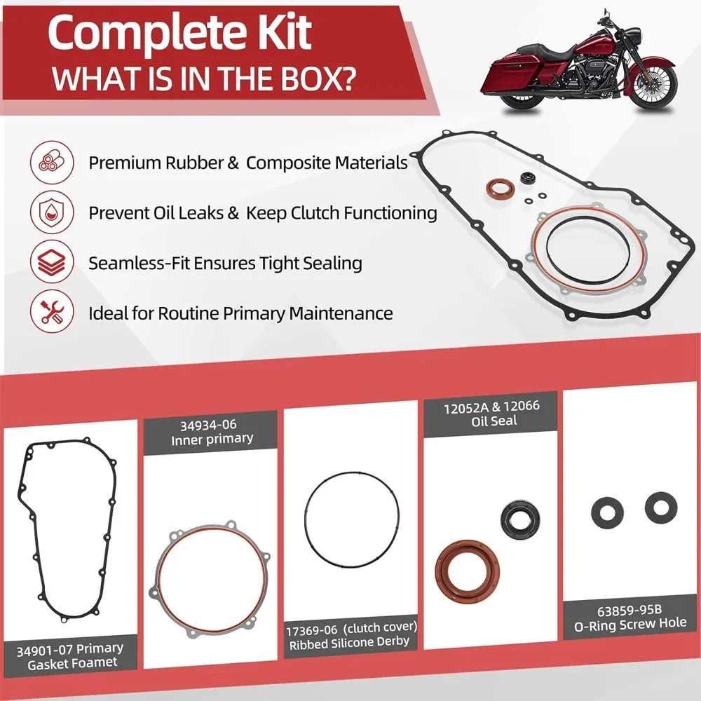 Primary Cover Gasket Kit for Harley Davidson 2006-2017 Road King Street Glides Electra Glide Ultra Limited FLHT Softail