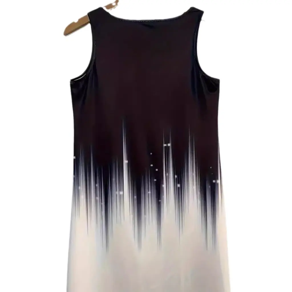 ربيع وصيف جديد زهرة مطبوعة بلا أكمام فستان الخامس الرقبة فستان ماكسي المرأة عادية