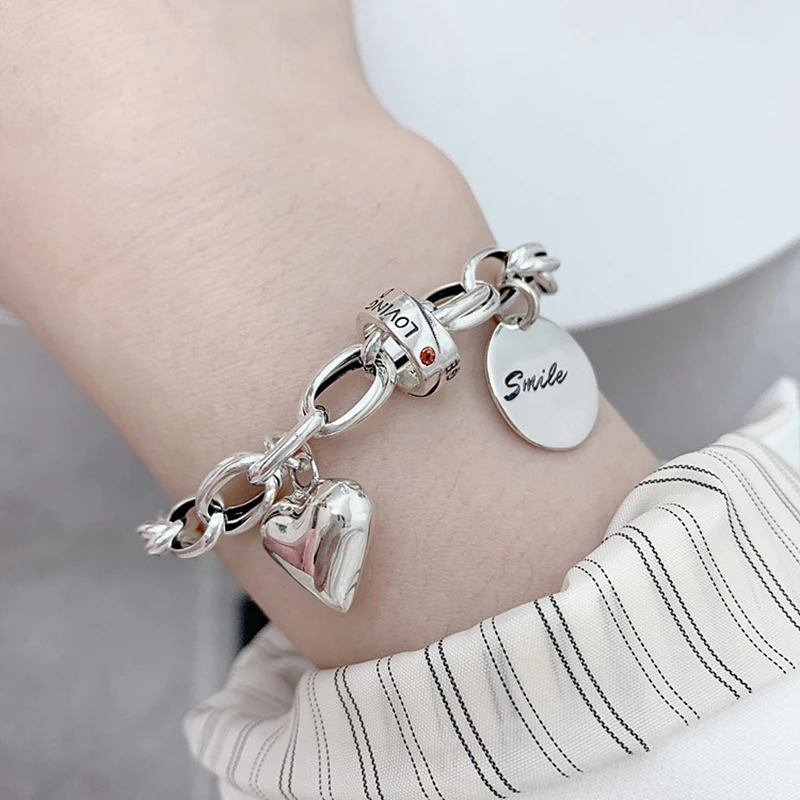 925 Sterling Silber Thai Silber Armband für Frauen Vintage Geometrisches Herz Glückssymbol Punk Schmuck 2026 Neu Party Geburtstagsgeschenk – Detail 8