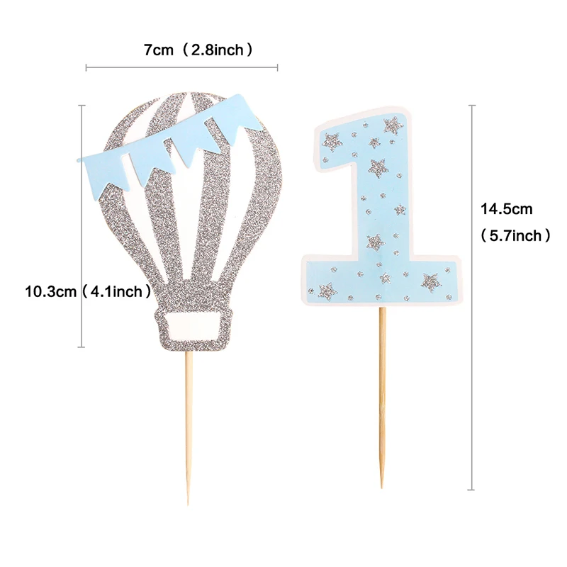 Hot air balloon Cake Topper One Year Old Cloud Star Happy Birthday Wedding Anniversary Party Baby Shower Baking Cake  DIY Decor
