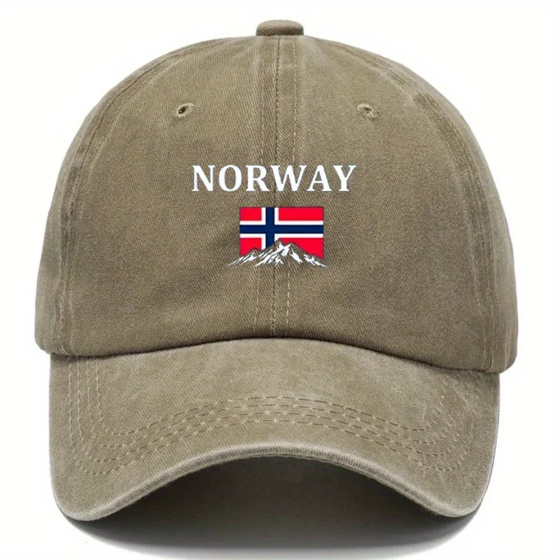 

Adjustable Washable Baseball Cap with "Norway" Lettering And Norwegian Flag Design, Perfect for Outdoor Activities, Camping, Par