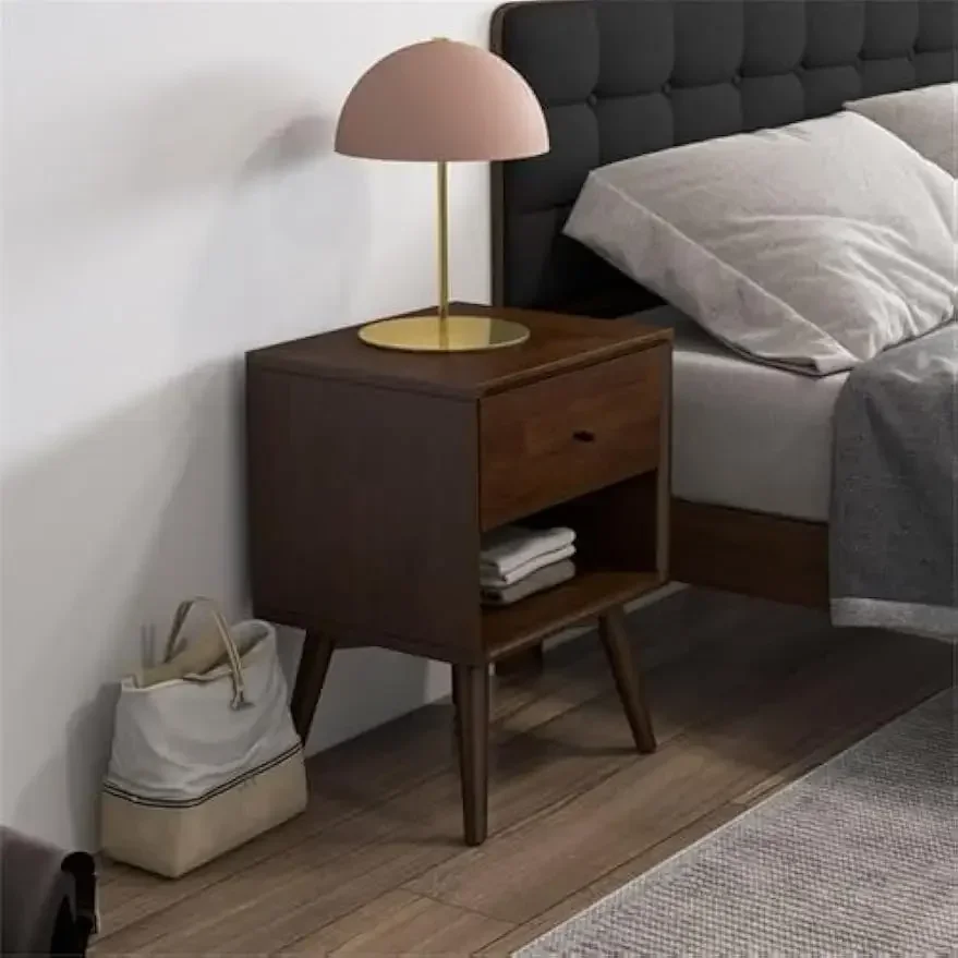 منضدة بدرج واحد من الخشب الصلب الحديث في منتصف القرن باللون الجوز، باللون البني