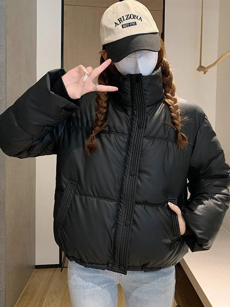 

Зимняя утепленная куртка из искусственной кожи с хлопковой подкладкой, с воротником-стойкой, повседневная, модная, водонепроницаемая, женская верхняя одежда