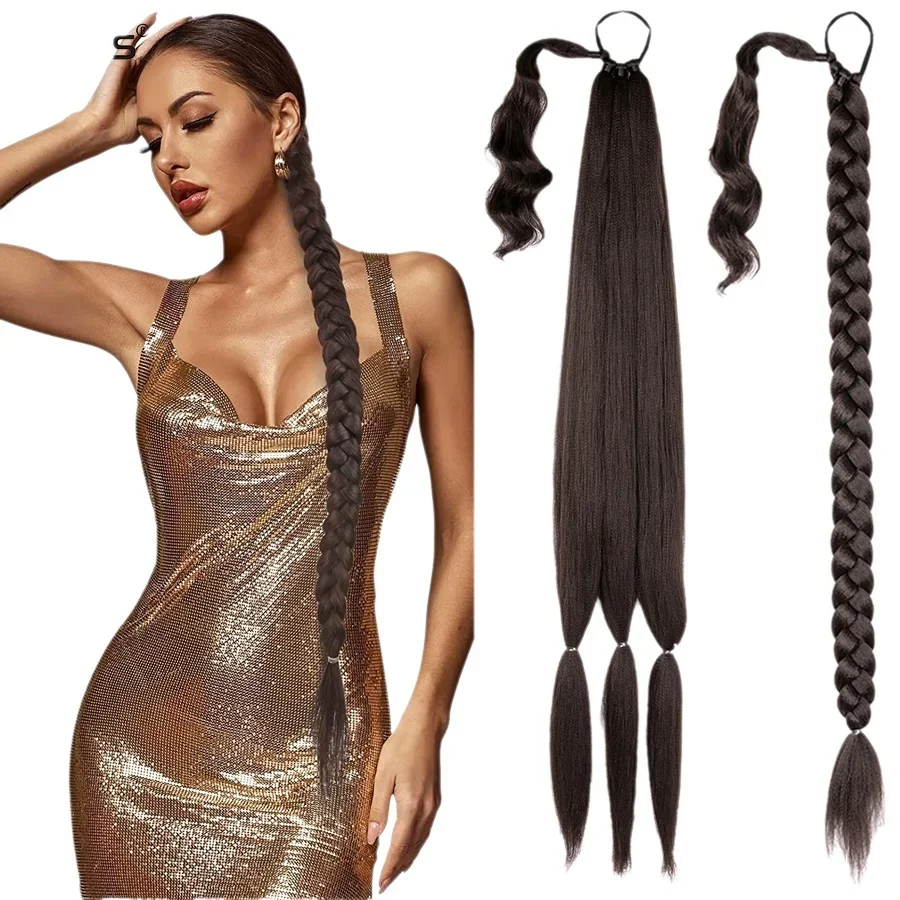 

Synthetic Long Braided Ponytail Extension with Hair Tie Straight Wrap Around Natural Soft Hair Piece Daily Wear 30 Inch 160 Gram