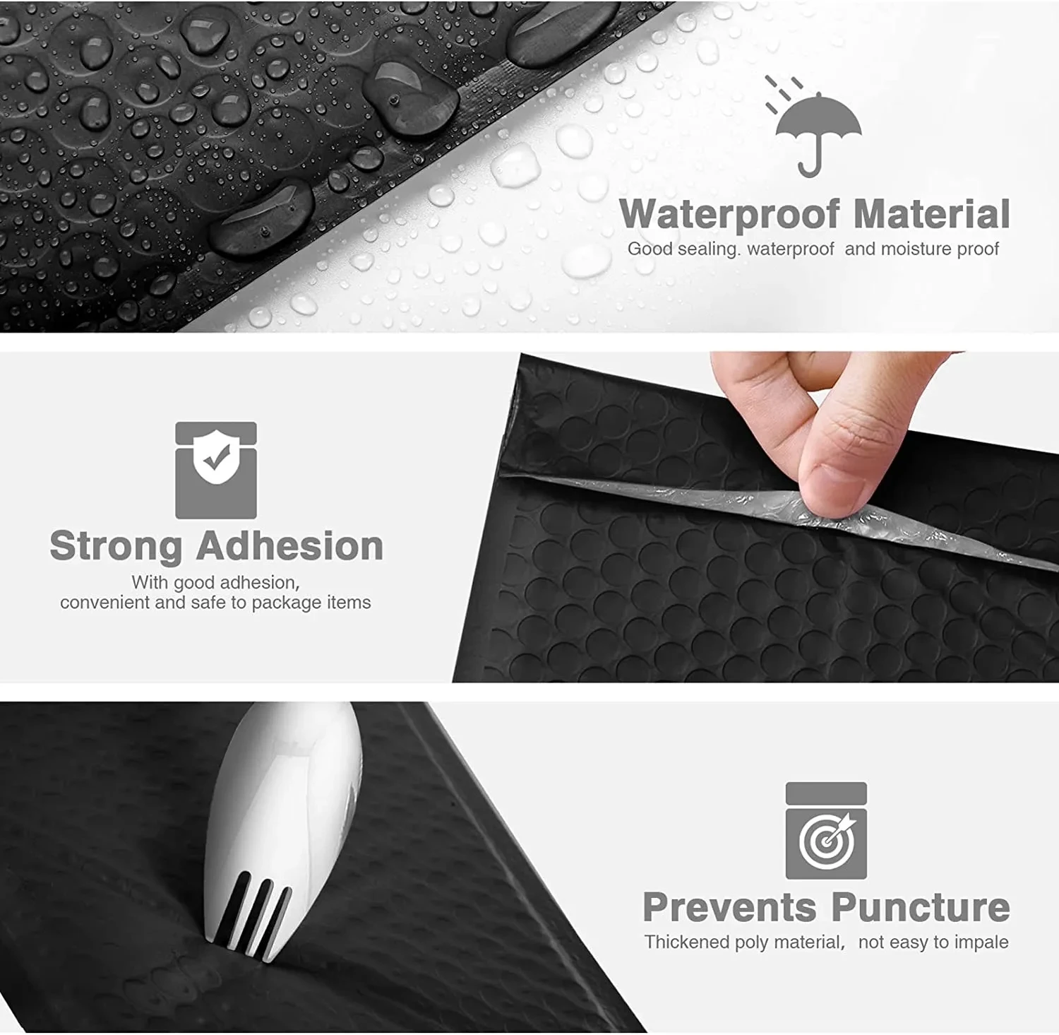 Bubble Padded Mailing Envelopes, Mailer Poly para Embalagem, Self Seal Shipping Bag, Bubble Padding Bubble, preto, 50Pcs