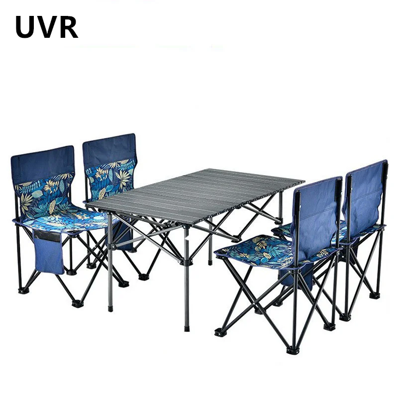 UVR Camping Table and Chairs New Outdoor Folding Table and Chairs Set Portable Egg Roll TableCamping Picnic Table Supplies