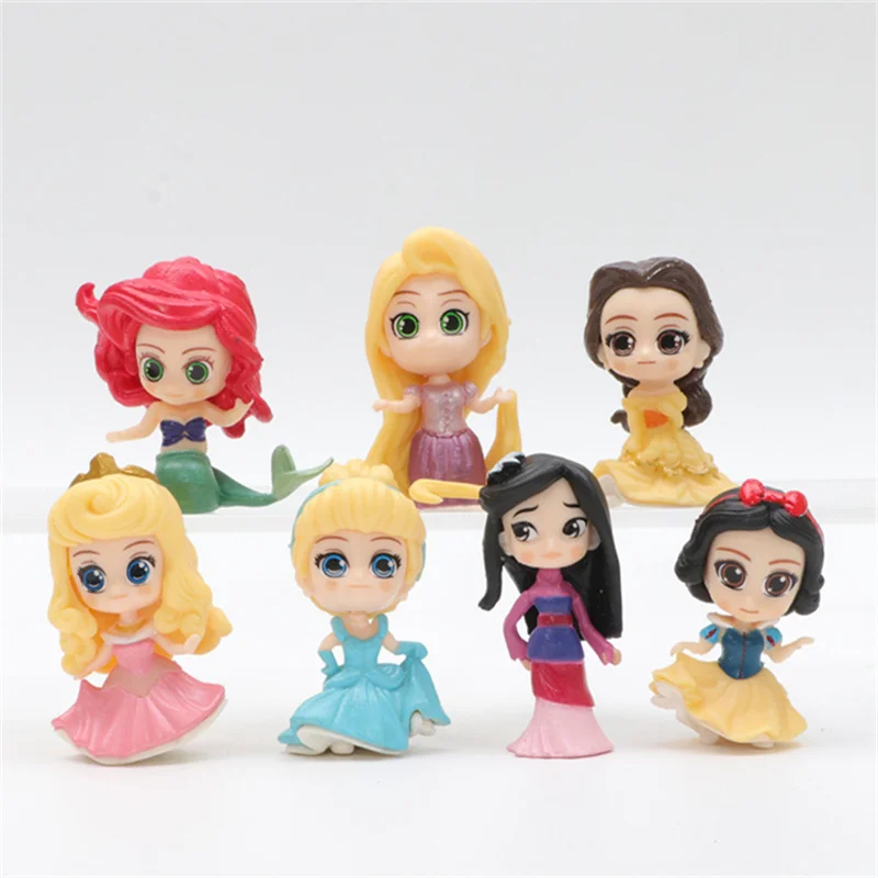 7-teiliges Set Niedliche Prinzessinnen-Figuren Belle, Ariel, Rapunzel, Schneewittchen, Anime-Figuren 5,5 cm, Dekorationen, Kuchenschmuck, Geschenke