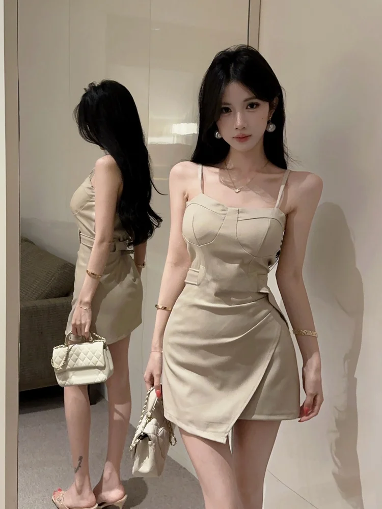 

Fashionable High-End Sensation Sleeveless Halter Neck Bodycon Dress Pure Desirable Sexy Waist-Cinching Slimming Belly Covering