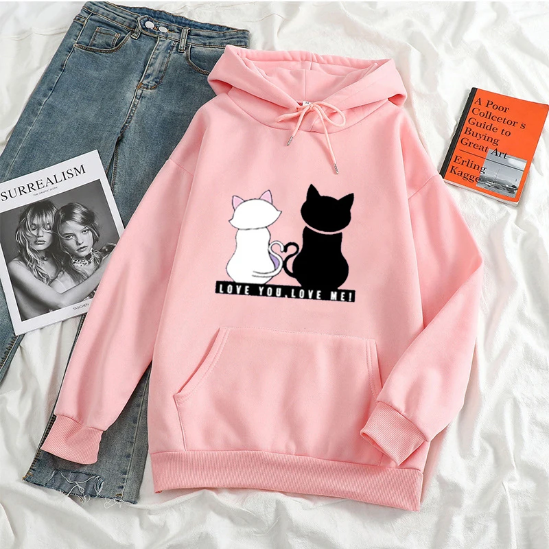 

Kawaii Cat Printed Streetwear Hoodies Women Sweatshirt Autumn Long Sleeve Pair Couple Popular Aesthetic Cool Portrait Winter