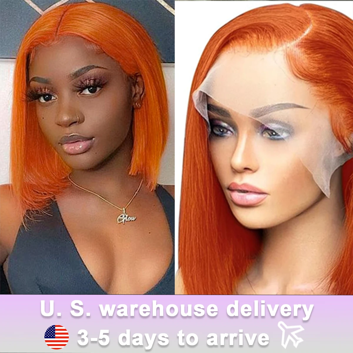 Wig Human Hair 180 Density Short Bob Wigs 10 Inch Ginger Orange Straight Bob 13x6 HD Lace Front Pre Plucked Natural Hairline Wig