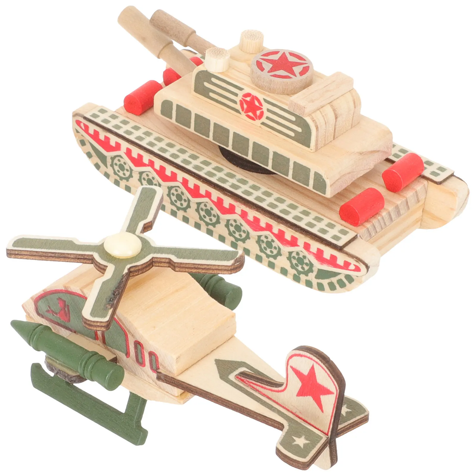 2pcs Mini Wooden Military Helicopter Set for Kids – Cognitive Toy, Party Favor, Hand-Eye Coordination Gift