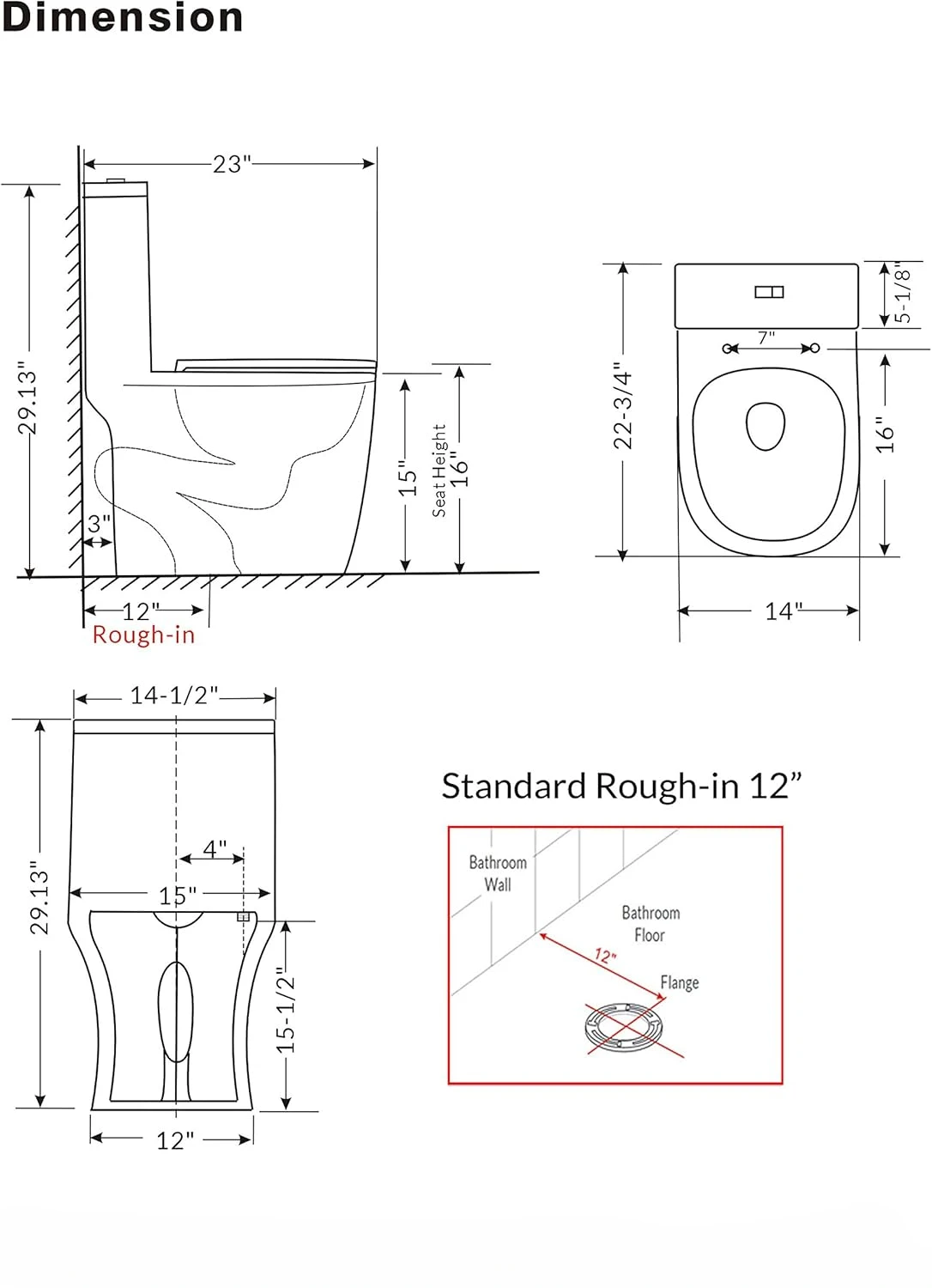 Kompakte einteilige Toilette, 22,8 Zoll Tiefe, modernes, kurzes Design, Dual-Spülung für kleines, kleines Mini-Badezimmer, 30,5 cm, rau, weiß