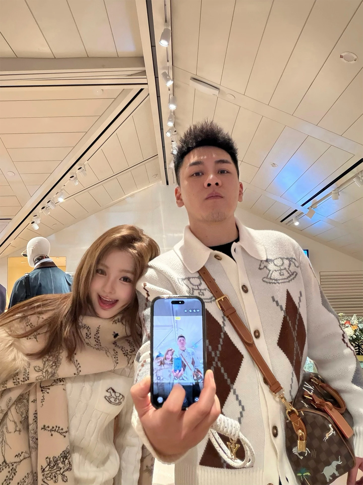 

Couple's Knitted Sweater Classic Twist Flower Design Year Good Lu Small Pattern Casual Sle Slim Fit Long Sve