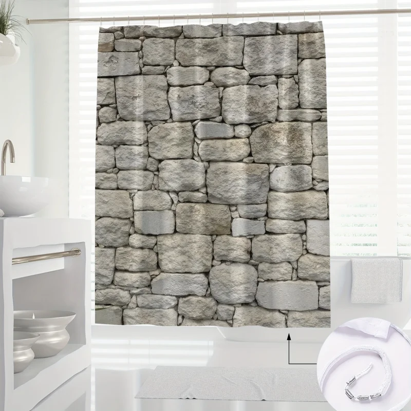 1pc, Stone Wall Design Shower Curtain, Decorative Realistic Modern Art Bath Accessory, Digital Print Bathroom Decor