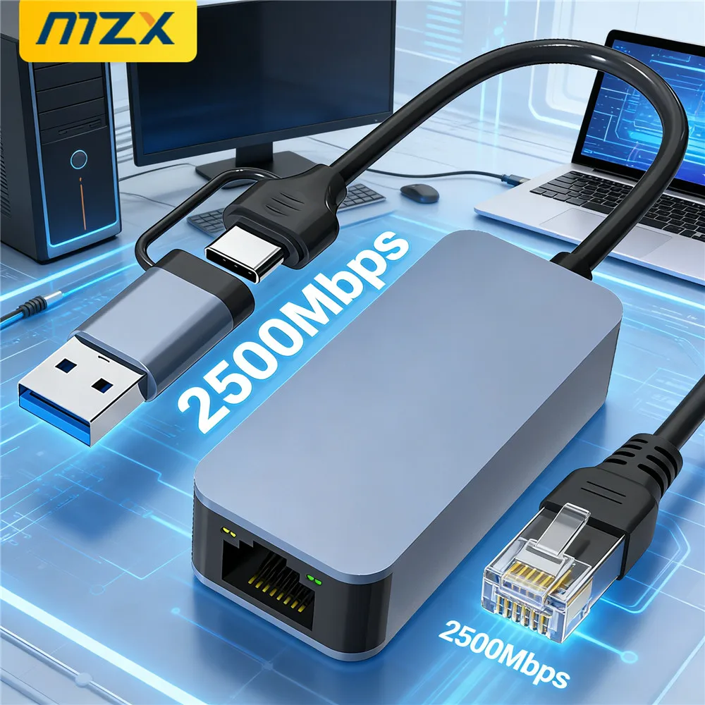 

2500Mbps Network Card USB 3.0 A Type C Ethernet Adapter 2.5G Rj45 Lan RTL8156 Wired Networking Laptop Computeer PC Accessories
