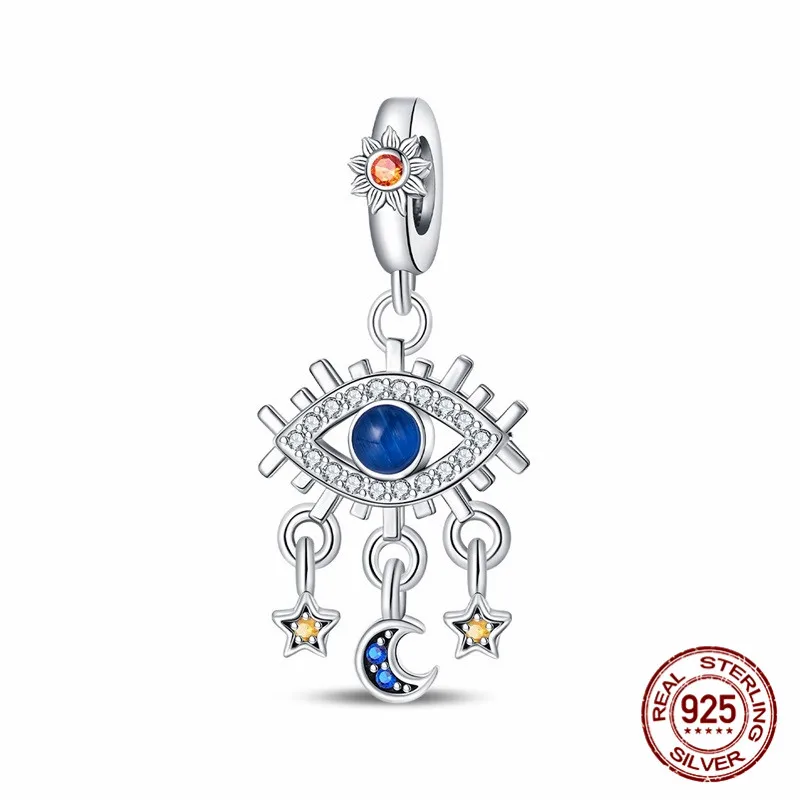 

925 Sterling Silver Evil Eye Pendant Bead Inlaid with Zircon Paired with an Original Bracelet DIY Womens Jewelry Gift