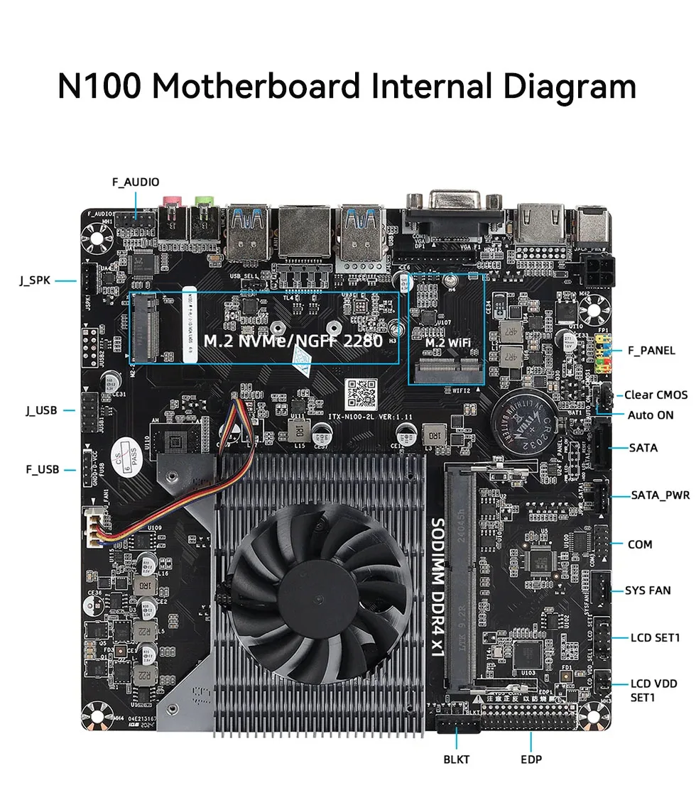 Офисный мини-ПК Helorpc Inter N100 с поддержкой Windows10 DDR4 M.2 NVME с 6 * USB 1 * VGA 1 * HDMI 1 * гигабитная локальная аудиосистема