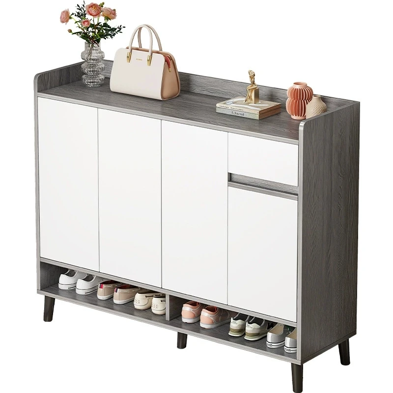 Wooden Shoe Rack Cabinet Natural Entrance Passage Hallway Living Room Furniture with 3 Adjustable Shelves