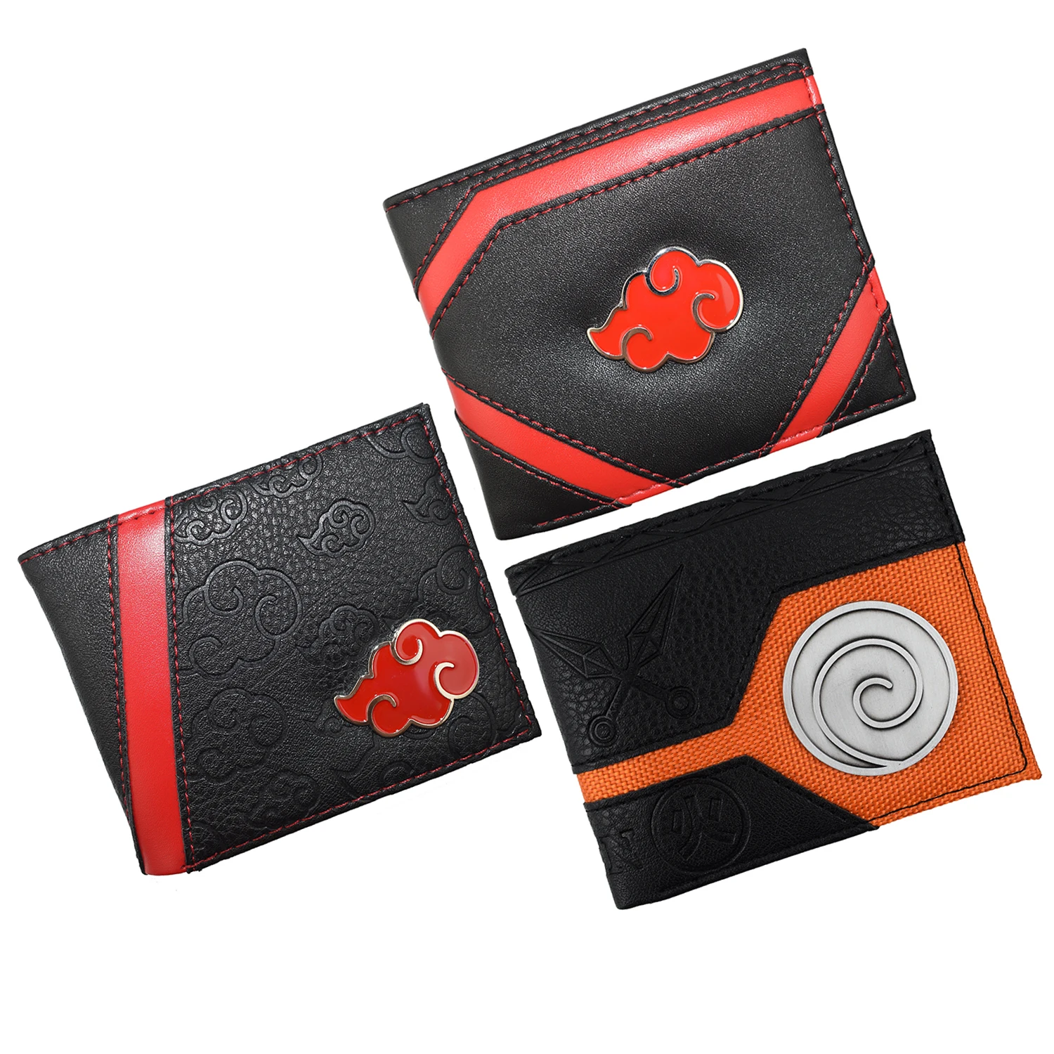 Layou desain logam keren Dompet Naruto Shippuden dompet pendek dengan saku ritsleting