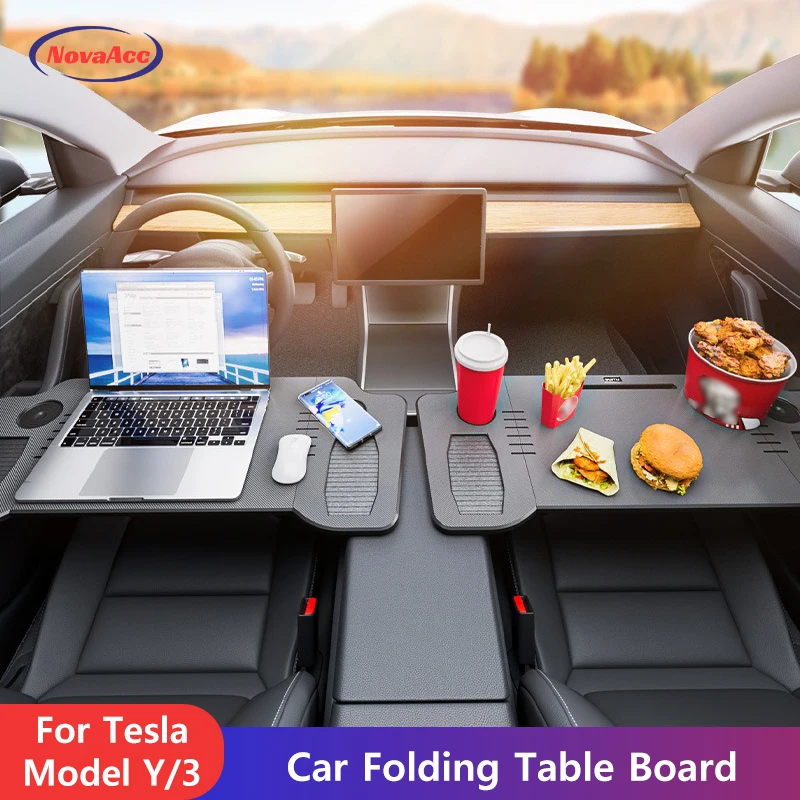 

NovaAcc Foldable Car Laptop Desk Food Tray for Tesla Model 3 Y Front Seat Table, Portable in-Car Dining Office Work Table