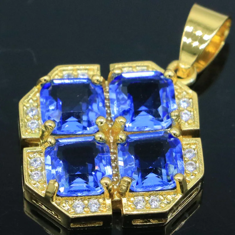 SheCrown Buy 5 Get 1 Free 32x21mm Eye Catching Rich Blue Violet Tanzanite White CZ Present Gold Silver Pendant