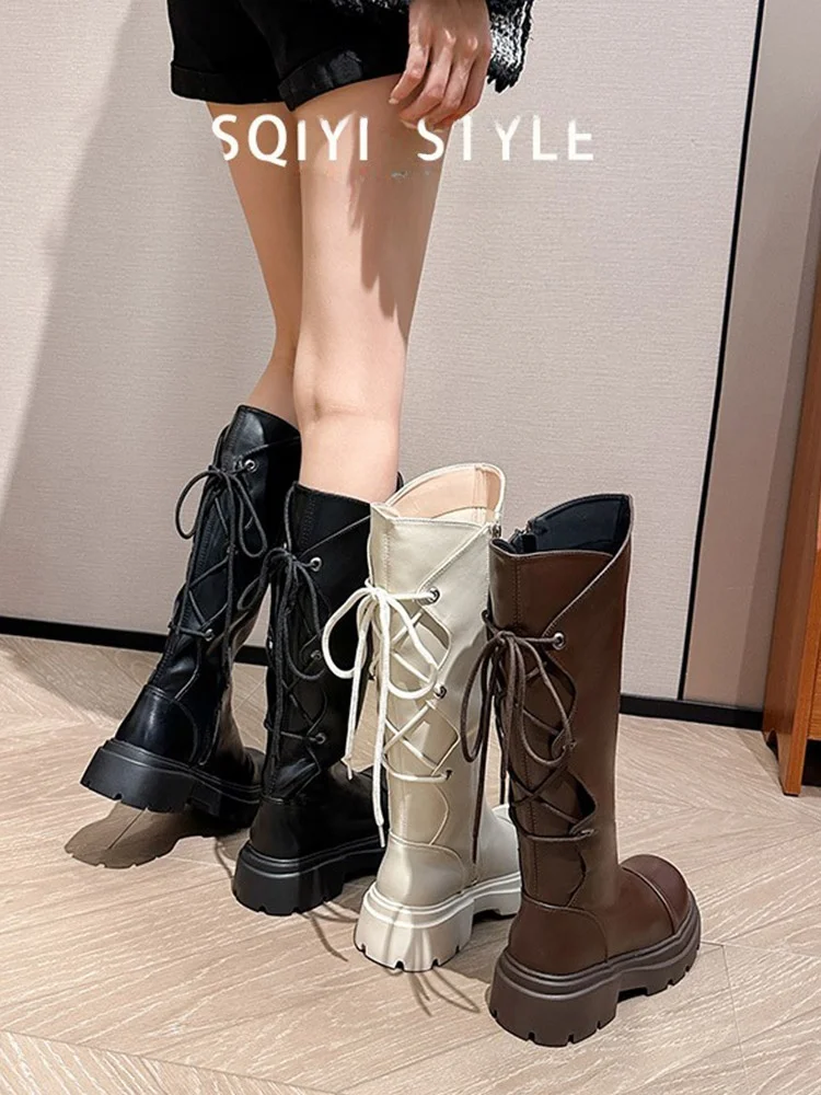 Knee-high Long Boot Women's Winter Fashion Thickened Leg Knight Boot High Tube Rear Strap Large Cylinder Over-knee Boot