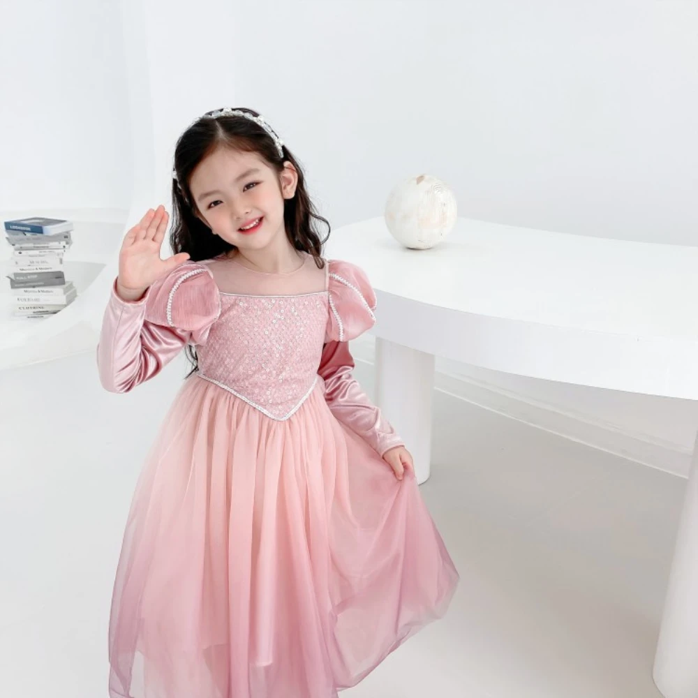 Kids Summer Dress Toddler Girls Birthday Party Cosplay Girls Lace Ballet Princess Dress Spring and Autumn Ball Dress 3-12Years