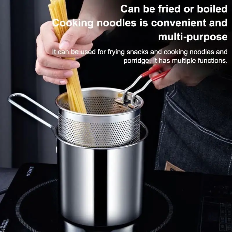 304 Stainless Steel Deep Fryer With Frying Basket Multifunction Small Pot For Kitchen Chicken Fish Cooking Tool