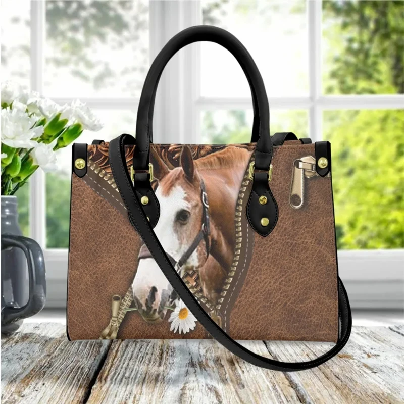 Tribal Horse Pattern Long Shoulder Strap Tote Top Handle Retro Casual Messenger Bags Folk Trend Ladies Shopping Cross Body Bags