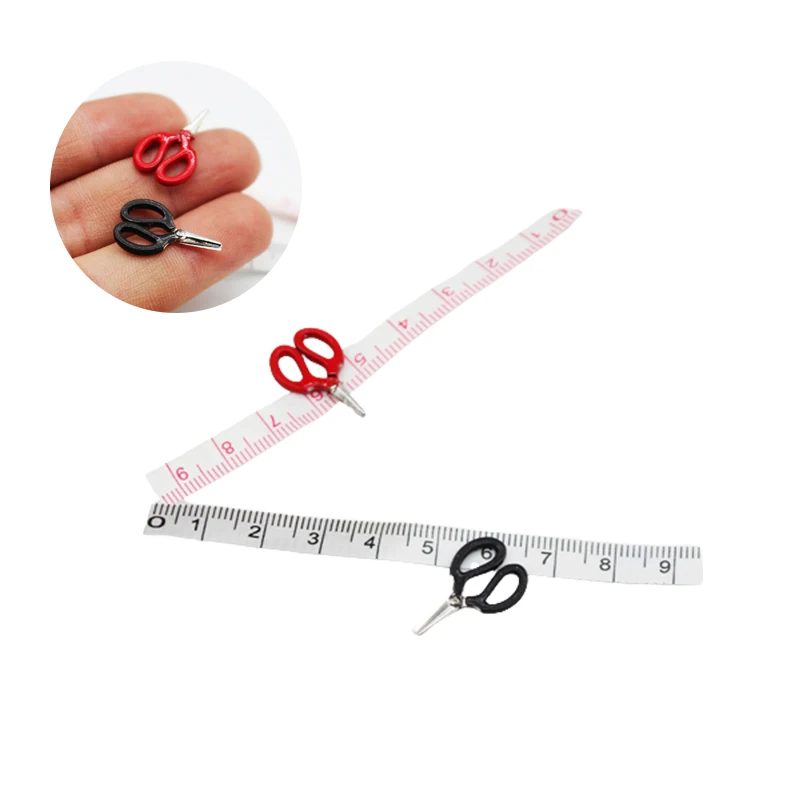 Dollhouse Miniature Scissors Sewing Gauge Ruler Set Model Simulation Mini Dolls Sewing Accessory Fairy Home Decoration Kid Gift