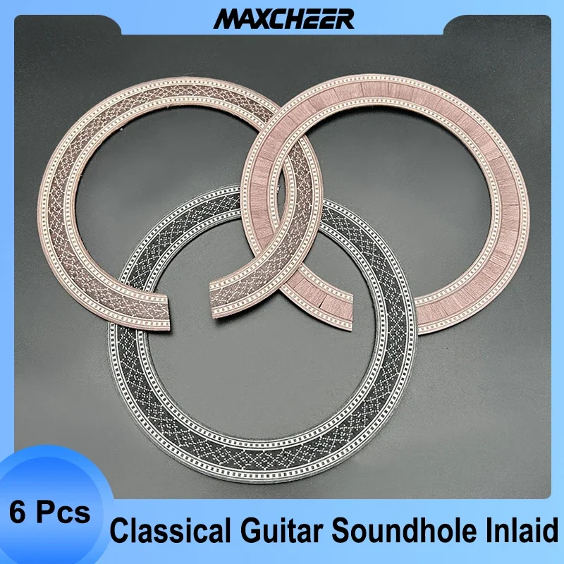 6 pçs guitarra clássica de madeira incrustada soundhole roseta incrustação peças do projeto do corpo da guitarra cor natural/cor marrom/cor preta