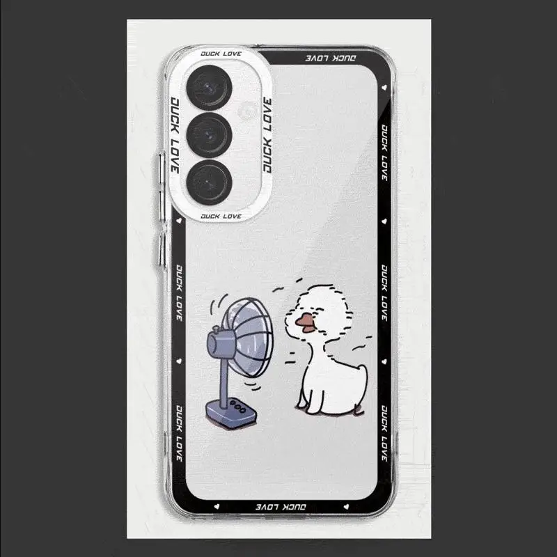 Cute Cartoon Lying Flat Duck Case for Samsung Galaxy A35 A55A53 A54 A73 A34 A33 A25 A24 A13 A14 A15 5G Transparent Soft