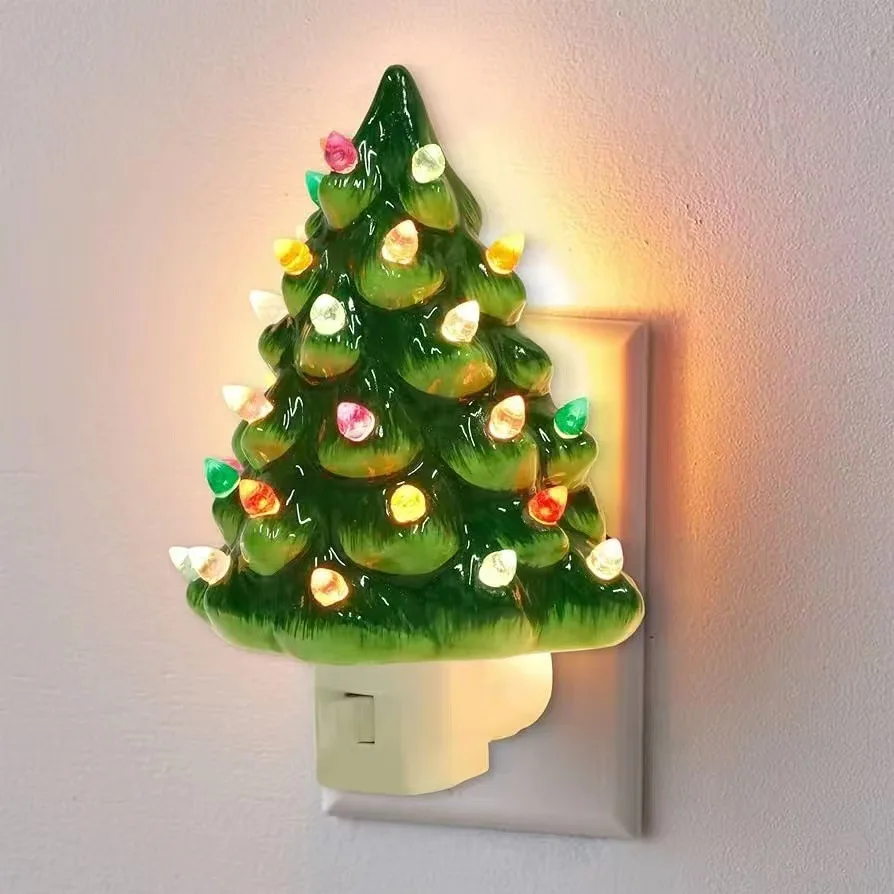 

Vintage Christmas Tree LED Night Light Funny Multifunctional Mini Night for Bedroom Decor Wall Plug-In Battery for Christmas