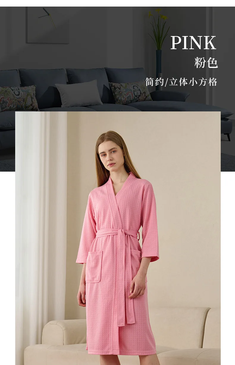Herren Waffelstrick-Bademantel, Leichter Weicher Spa-Bademantel mit Taschen & Gürtel, Atmungsaktiver Saugfähiger Waffel-Kimono, Schlafbekleidung für Zuhause – Detail 22