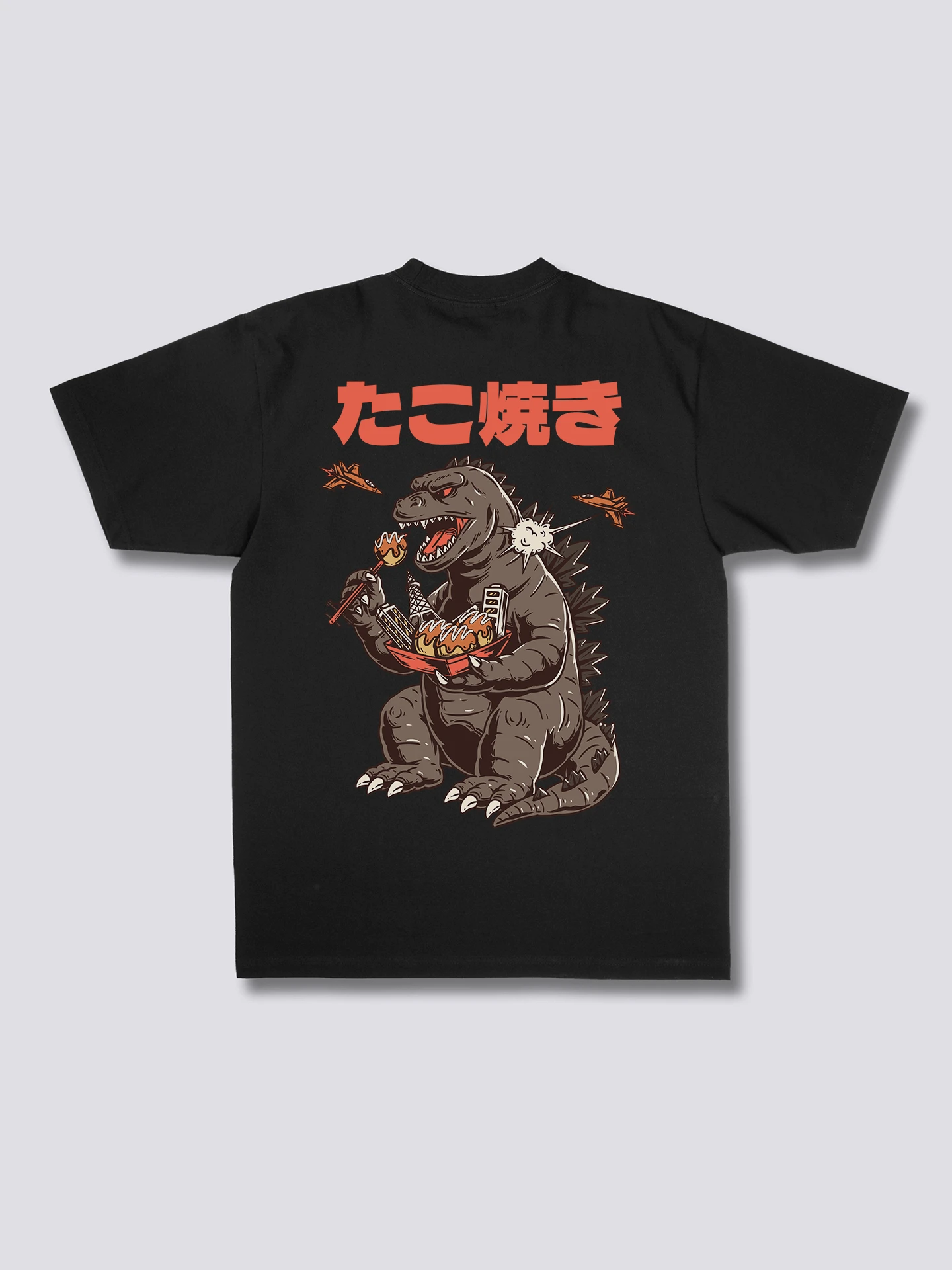 Camiseta Gráfica Godzilla Takoyaki Comida Japonesa, Camiseta de Monstruo Kaiju, Camiseta Vintage de Gran Tamaño para Hombre, Camiseta Casual Streetwear