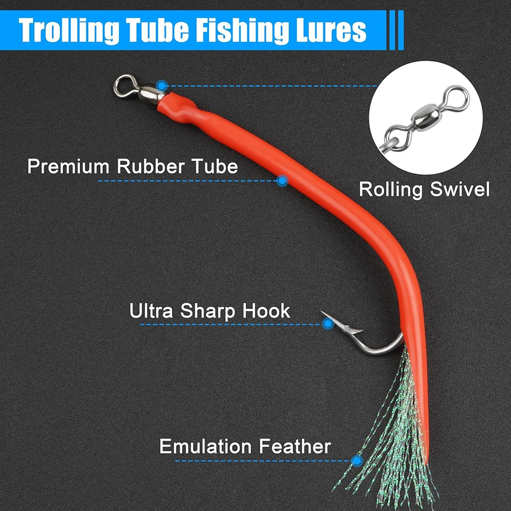 10Pcs Trolling Tube Fishing Lure  Cod Rig Tube Teaser with Stainless Steel J Hook Striped Bass Offshore Big Game jigs fishing view 4