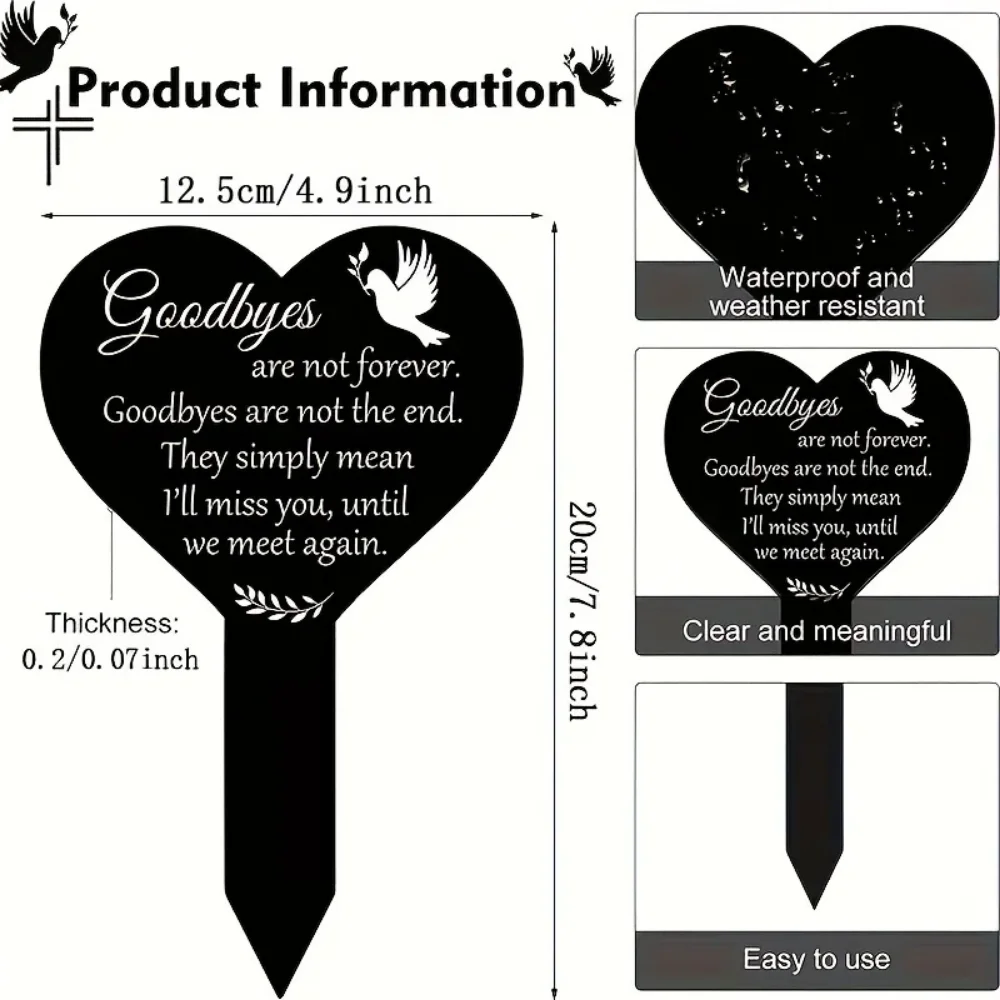 1pc Heart-shaped Commemorative Plaque Pile Cemetery Mark Black Garden Pile Sympathy Cemetery Pile Courtyard Cemetery Decoration