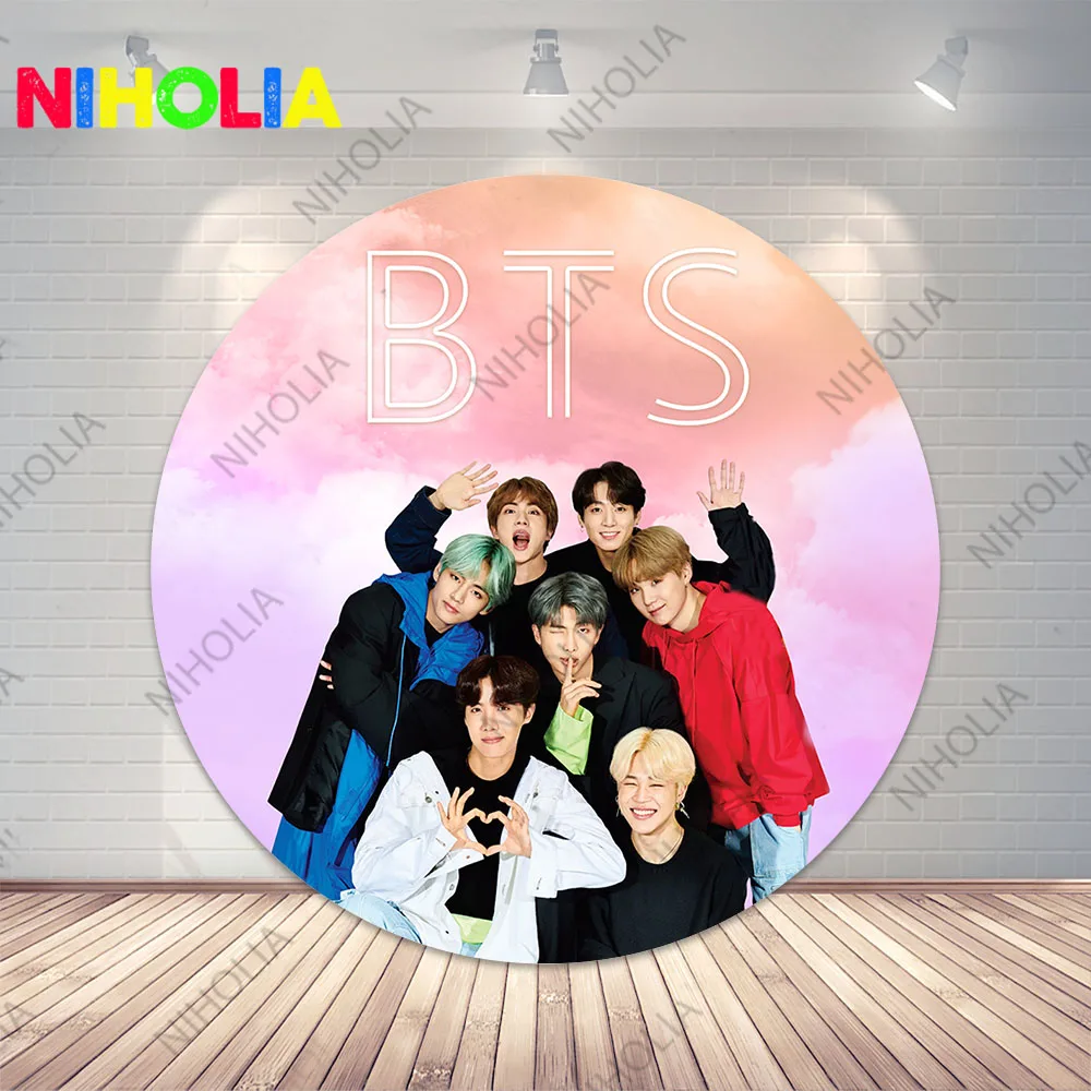 MINISO BTS Theme Round Photo Backdrop Korea-Boy-Group Kids Party Decoration Cylinder Covers Photo Props For Cake Table