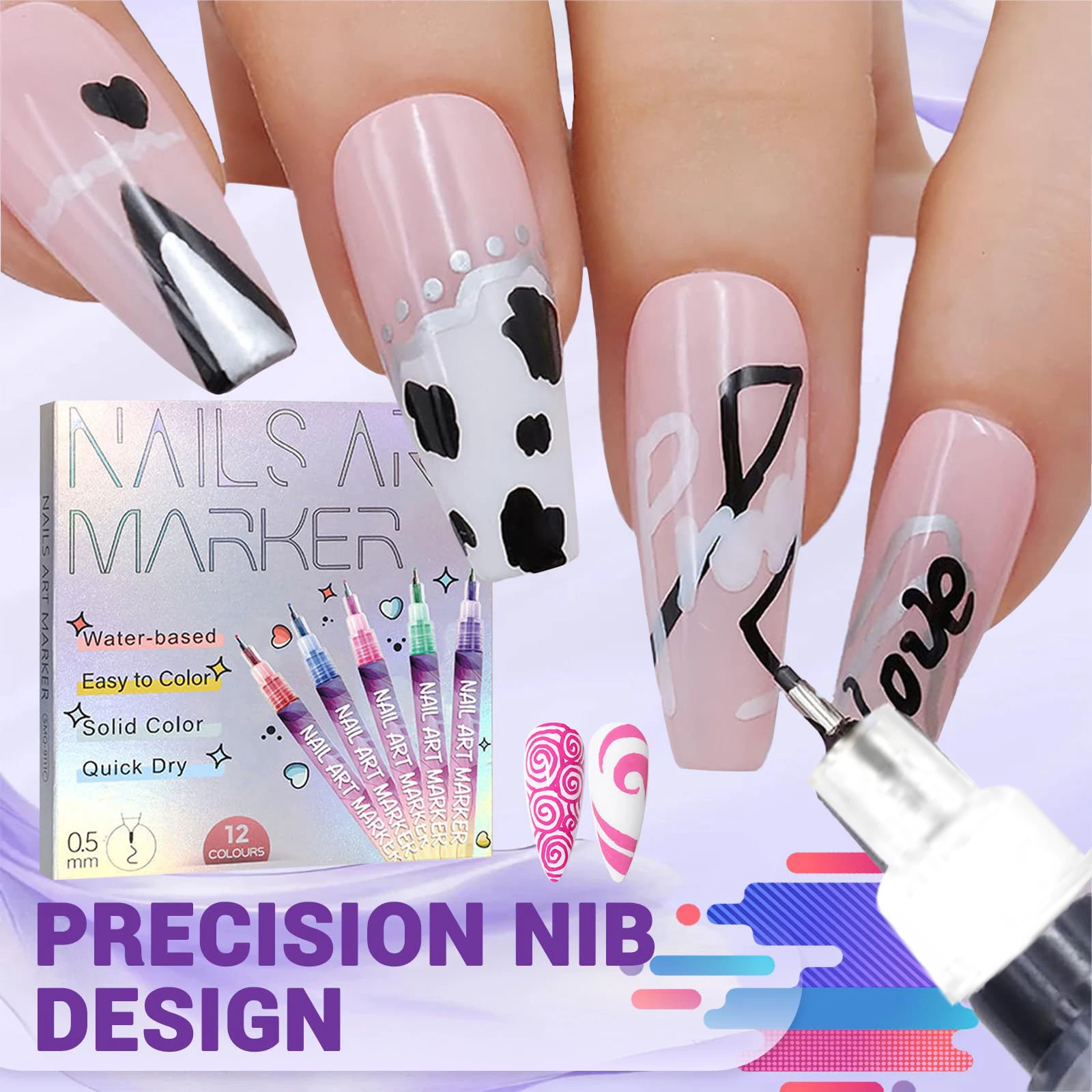 12-teiliges Nail-Art-Stift-Set 0,5MM Ultra-Feiner Liner Acryl-Nagellack-Set Wasserfest Schnelltrocknend für Maniküre Zeichnen Malen – Detail 5