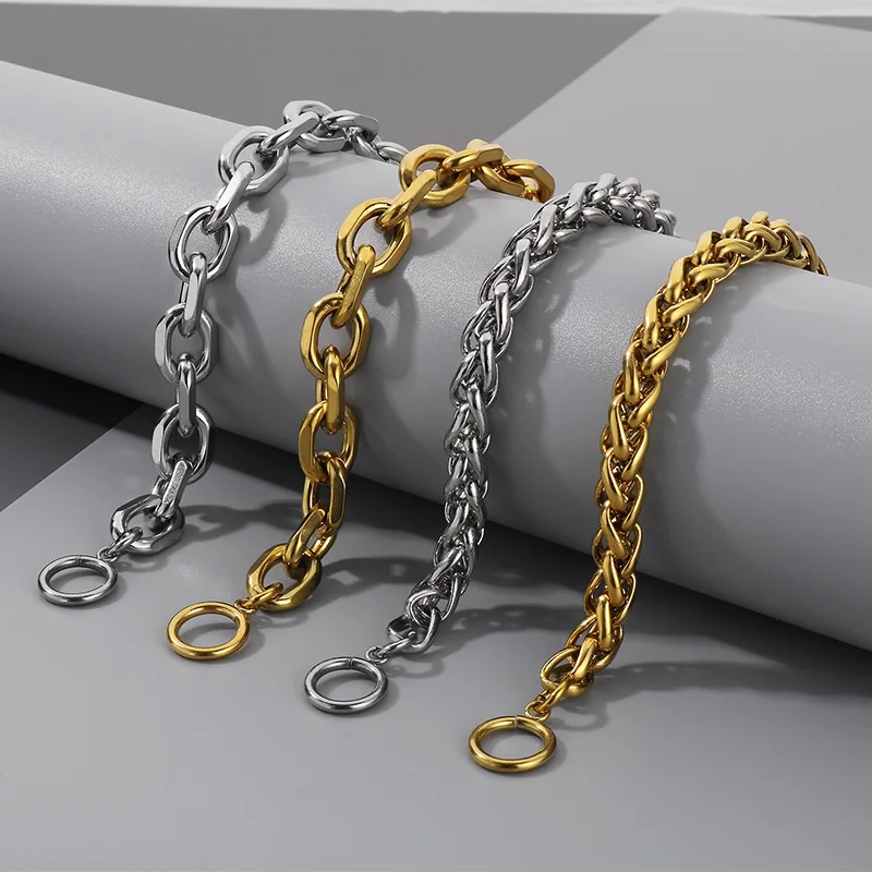 10MM Simple Stainless Steel Bracelet for Men Women Creative OT Clasp Winding Chain Bracelet Gold Color Charm Gift Trend Jewelry